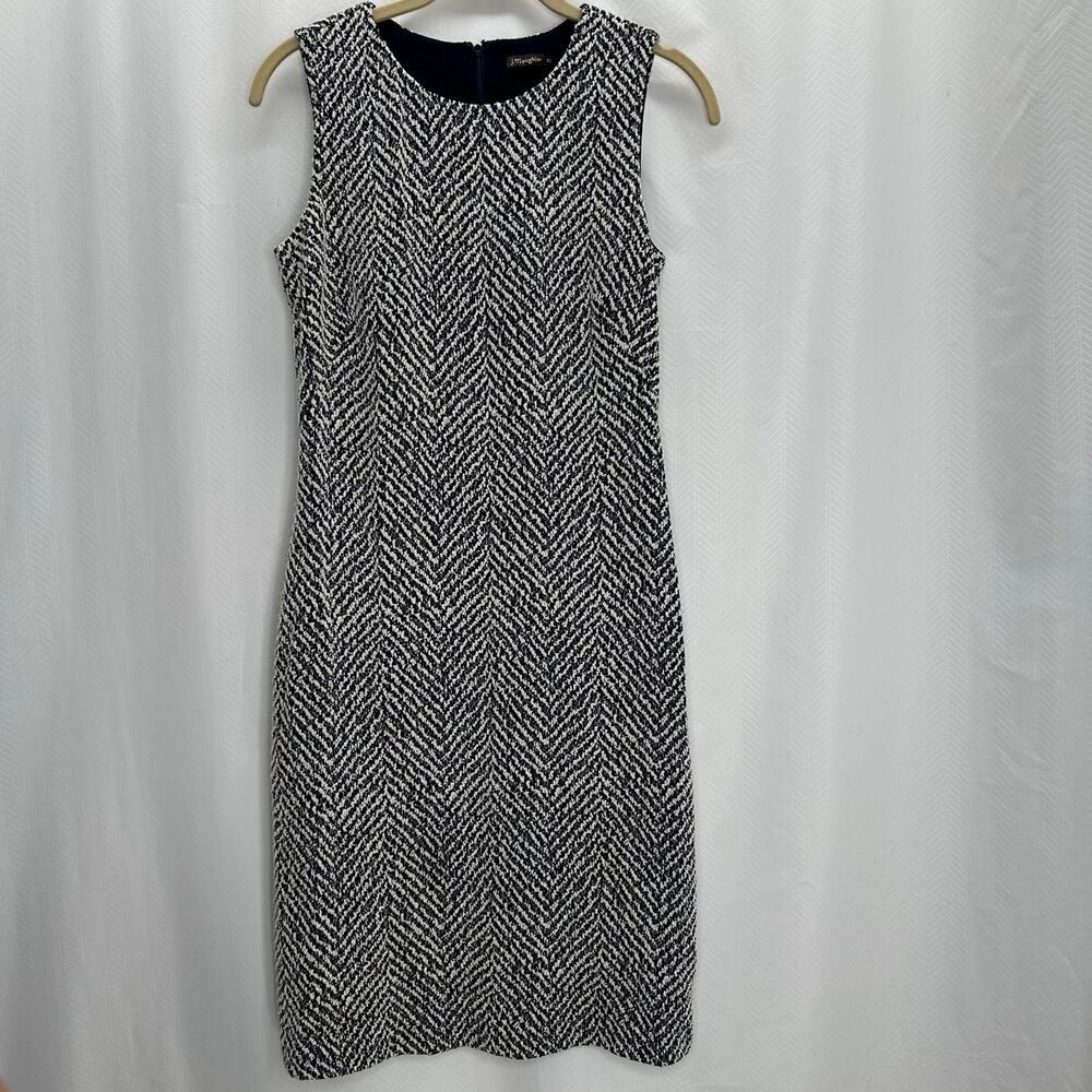 J McLaughlin blue and white sheath midi dress XS sleeveless office work textured